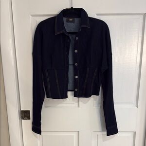 OW - Black Cropped Jean Jacket with Contrast Stitching